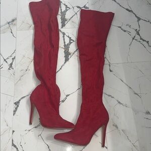 Red Over-the-Knee Stiletto Boots
